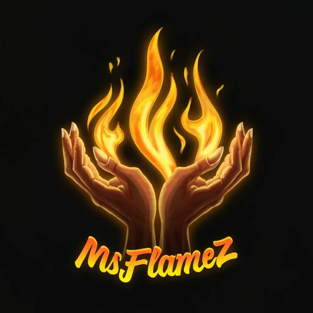 LOGO-Design-For-MsFlamez-Brown-Woman-Hands-and-Fire-with-3D-Typography