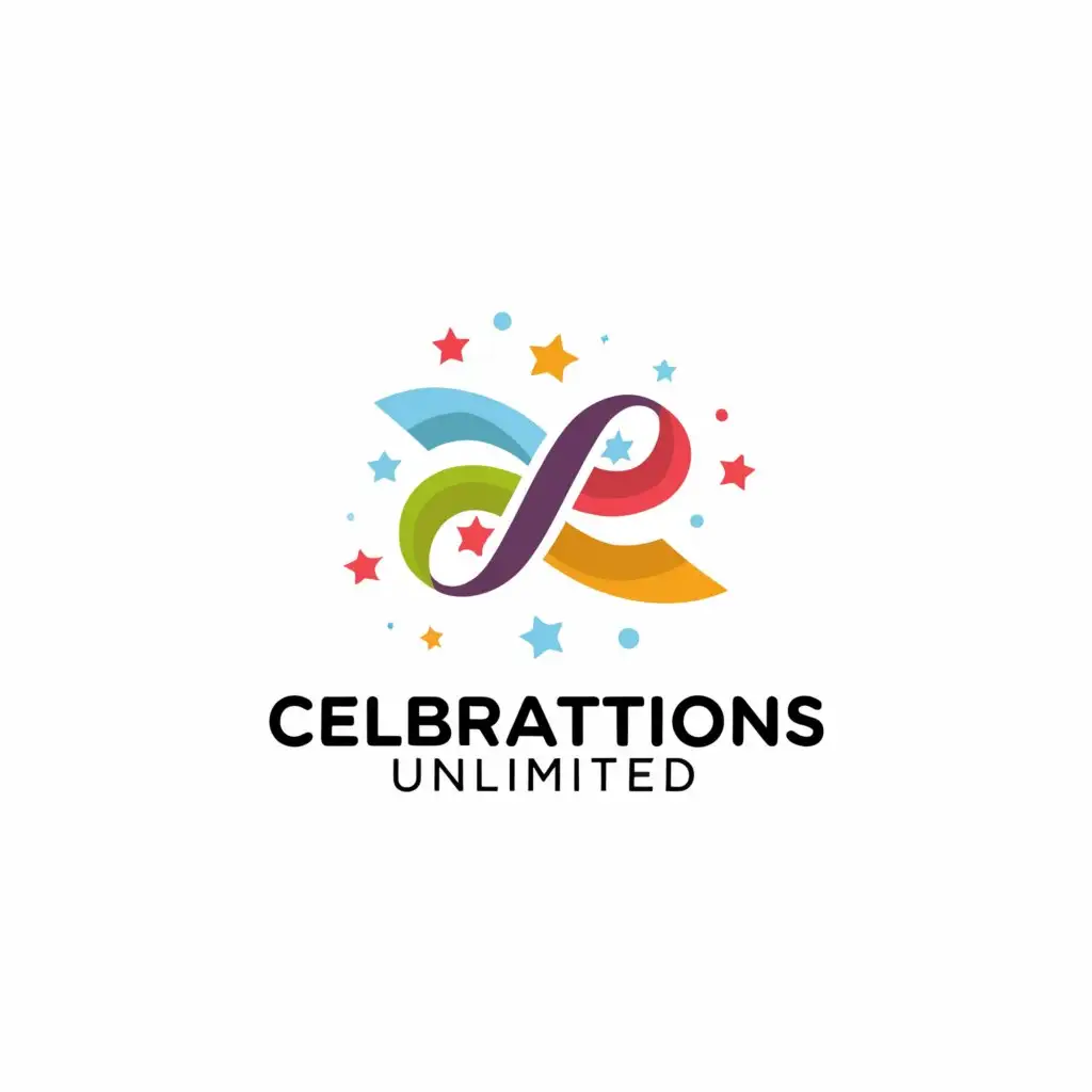 a logo design,with the text """"
Celebrations Unlimited
"""", main symbol:create a logo for event company  expressing the infinite fun and celebrations of all the success and new beginnings of life and carreir,Minimalistic,be used in Events industry,clear background
