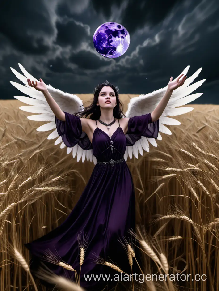 DarkHaired-Girl-with-Angelic-Wings-in-Wheat-Field