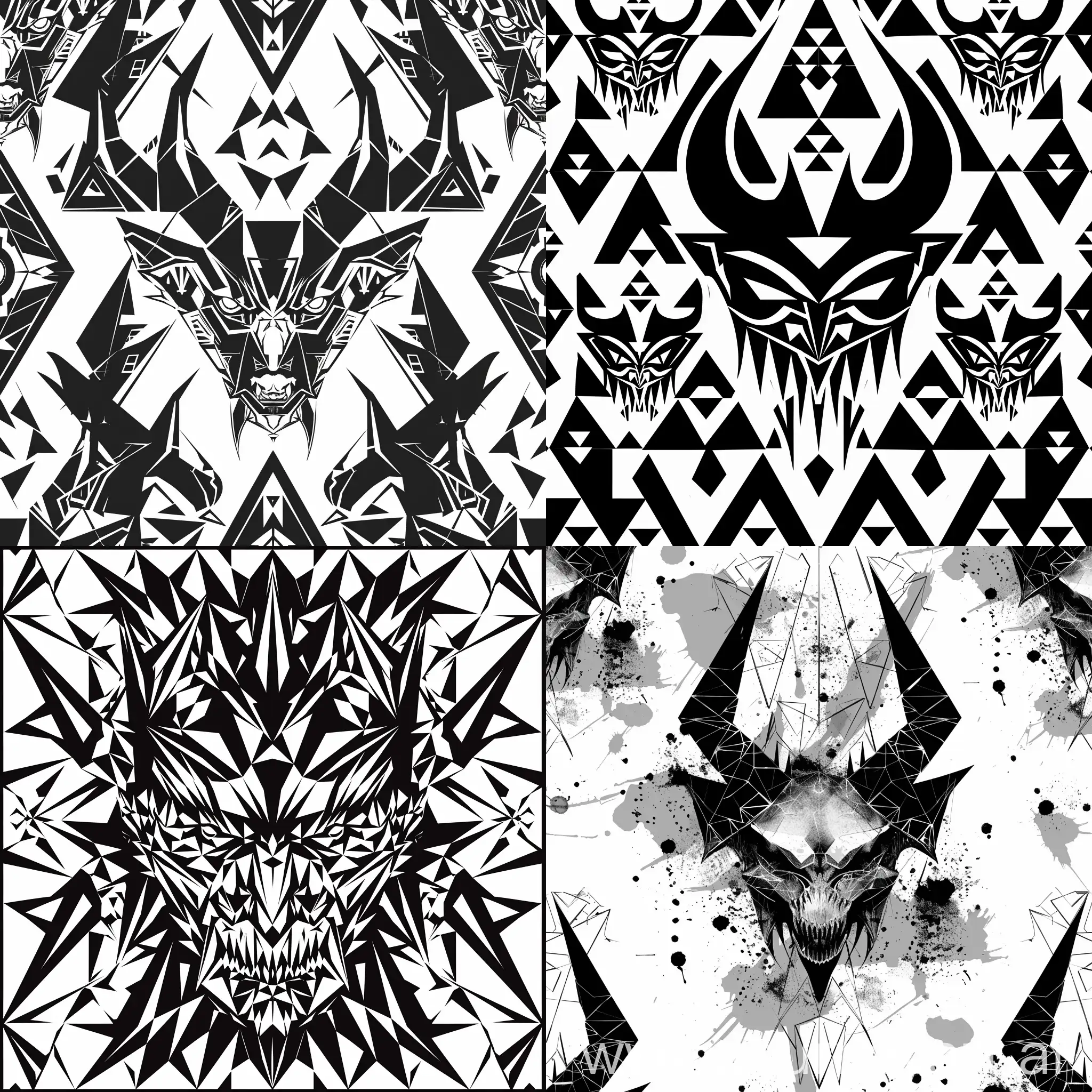 Geometric Devil illustration Pattern, Black and white, vector