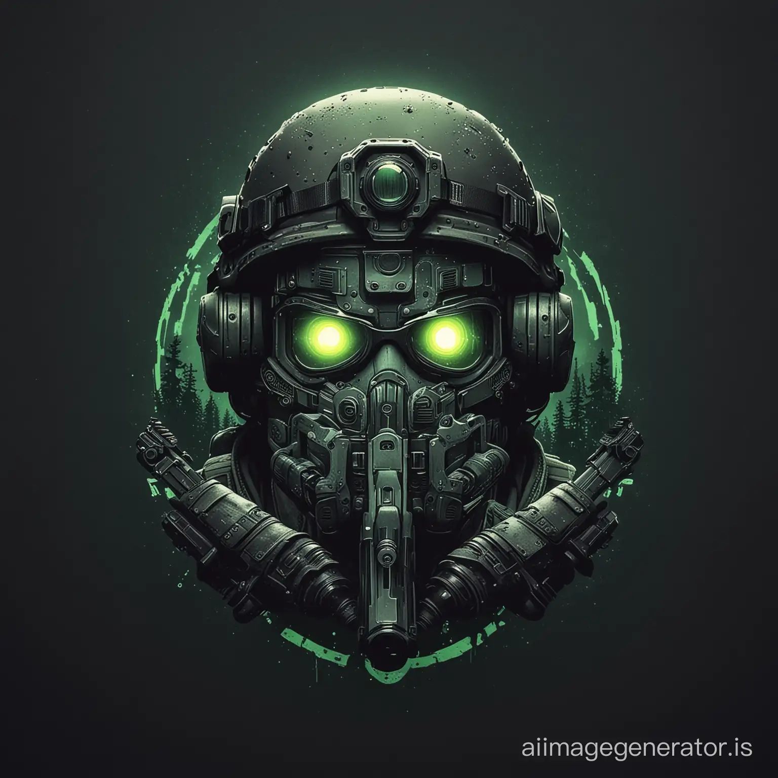create a logo with gun and night vision helmet image