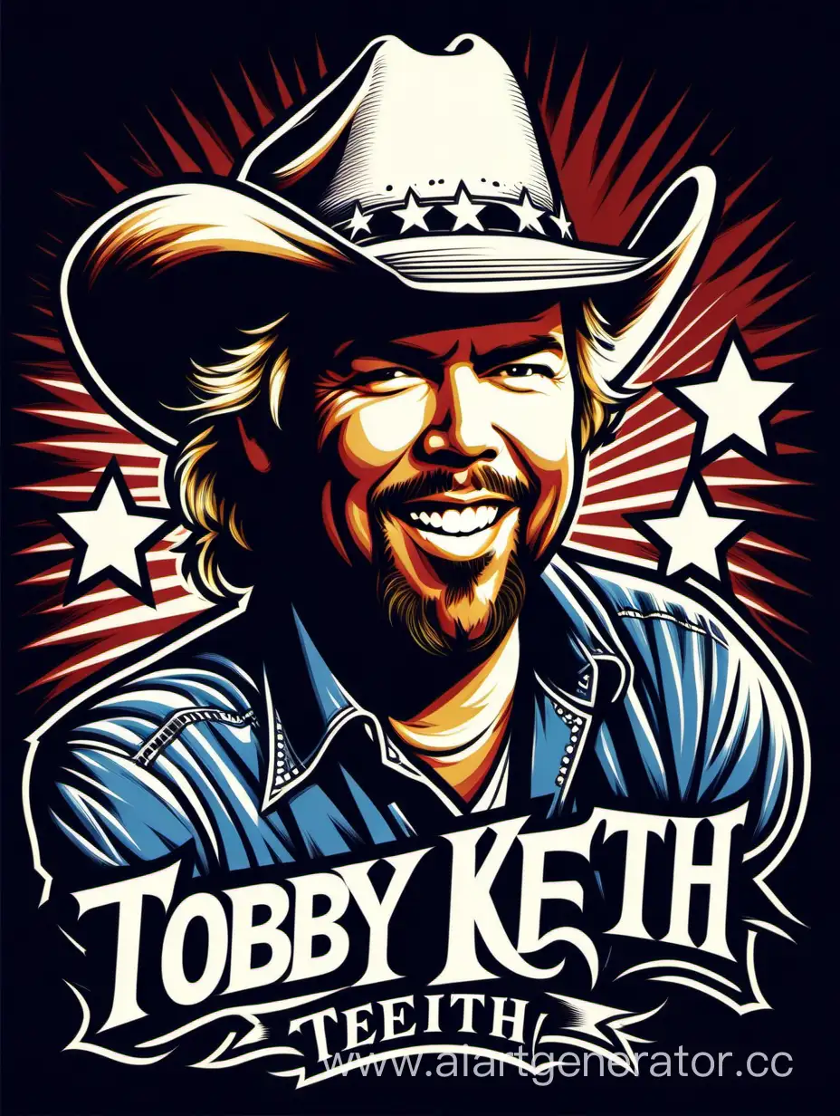 Toby-Keith-TShirt-Design-Retro-Vector-Art-with-Happy-DarkColored-Theme-on-White-Background
