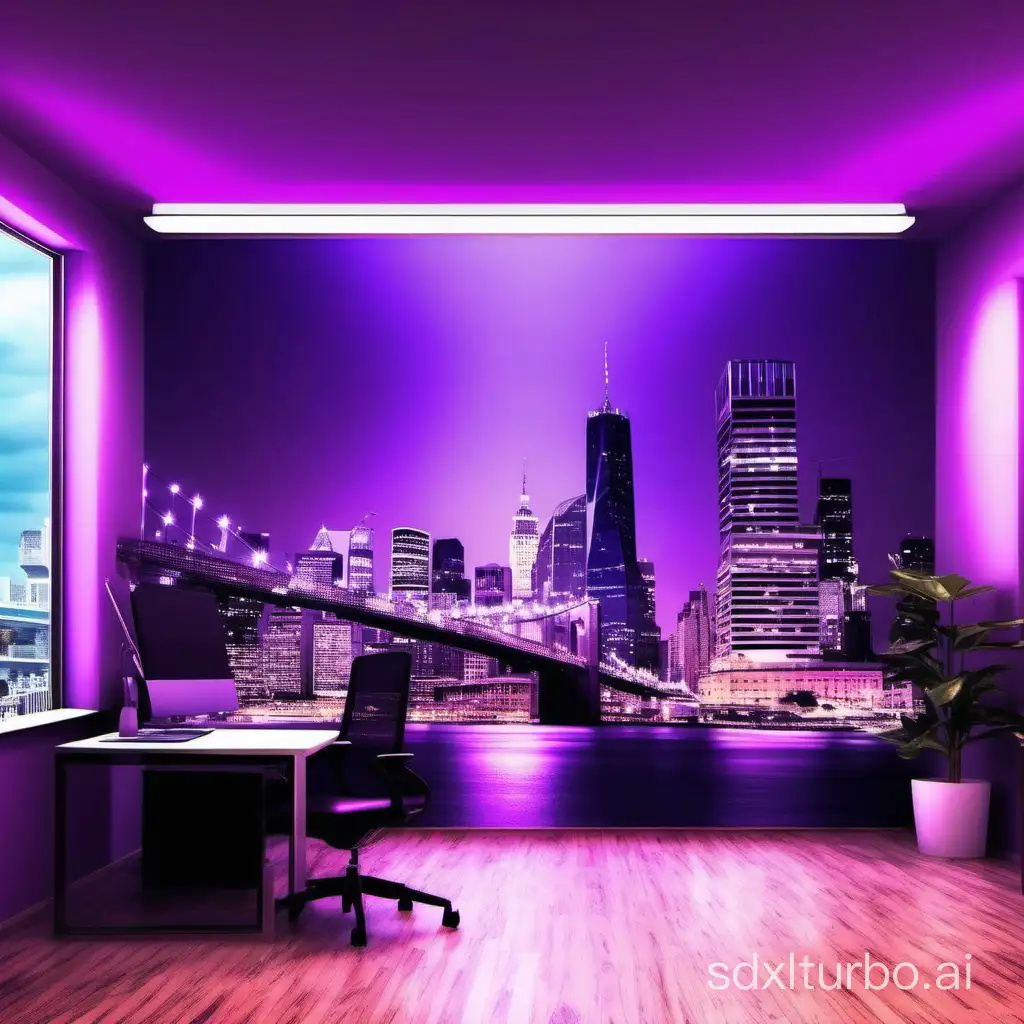 create an office background photos of tourist attractions and add purple lighting