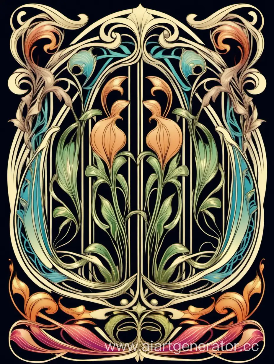 Vintage-Art-Nouveau-Ornamental-Graphics-Multicolored-Vector-Illustration-with-Transparent-Background