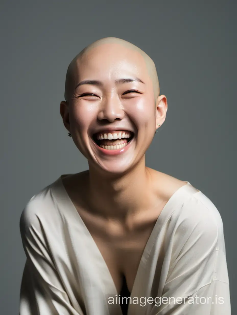 beautiful bald
japanese woman laughing

