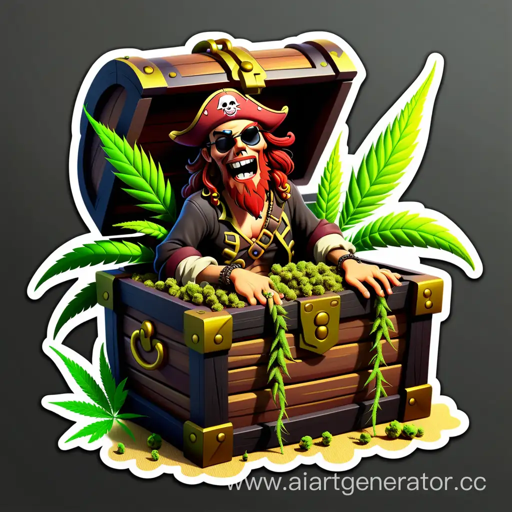 Pirate-Treasure-Chest-with-Hemp-Buds-Sticker-Set
