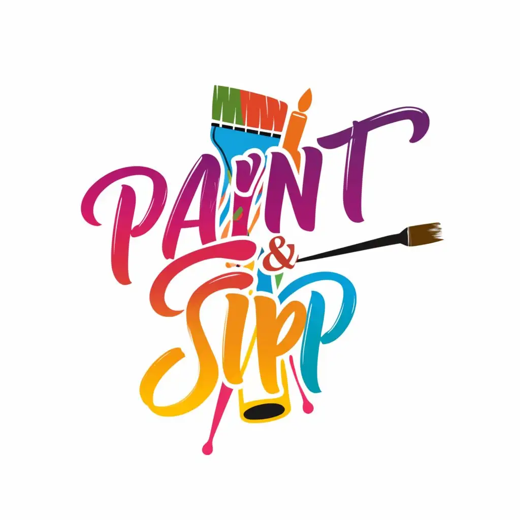 a logo design,with the text "Paint and Sip", main symbol:create a Vibrant Logo called "Paint and Sip",  the logo name is "Paint and Sip",   I'm in need of a captivating logo that captures the essence of my urban, hip-hop themed paint and sip project, Incorporate a paintbrush, wine glass, and palette to represent the painting and sipping activities, feature vibrant and pastel colors to reflect the lively and fun atmosphere of the project, modern and stylish, echoing an urban, hip-hop mood.,Moderate,clear background