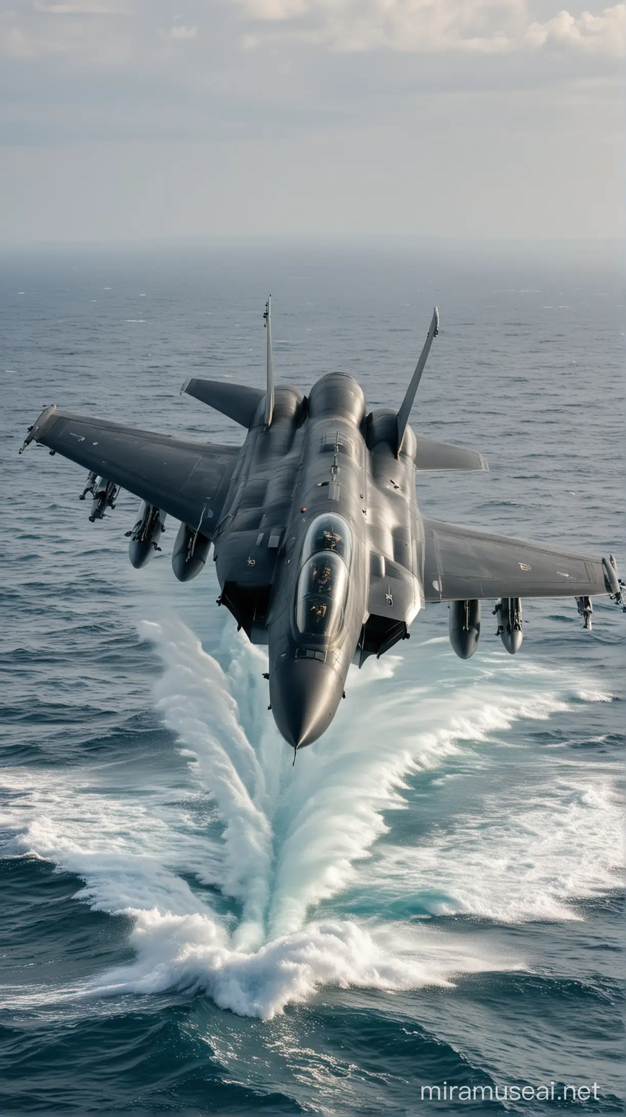 Fighter Jet Flying Over the Sea