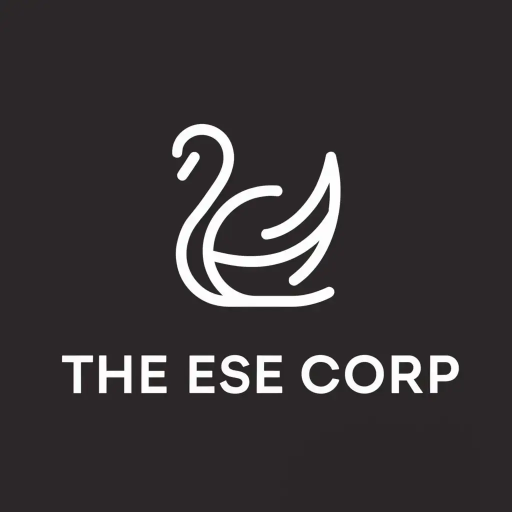 a logo design,with the text "The Esse Corp", main symbol:simple line art drawing of a swan shaped like the letter "E",Minimalistic,clear background