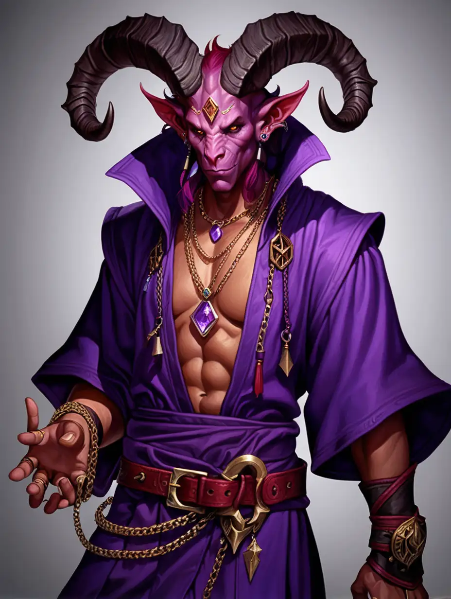 Inquisitive Male Tiefling Astrid in Golden Chain and Purple Robes