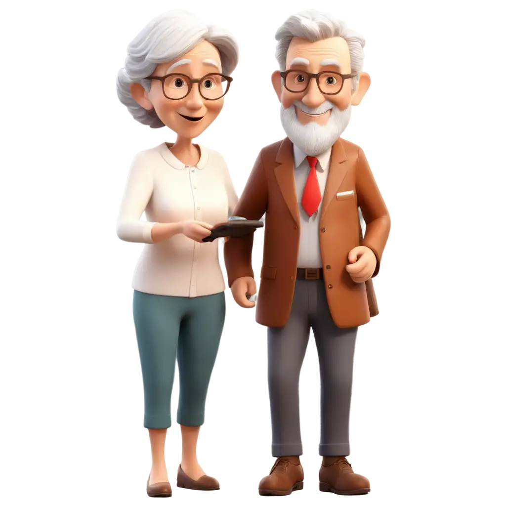 cartoon 3d,  grandparents receive retirement