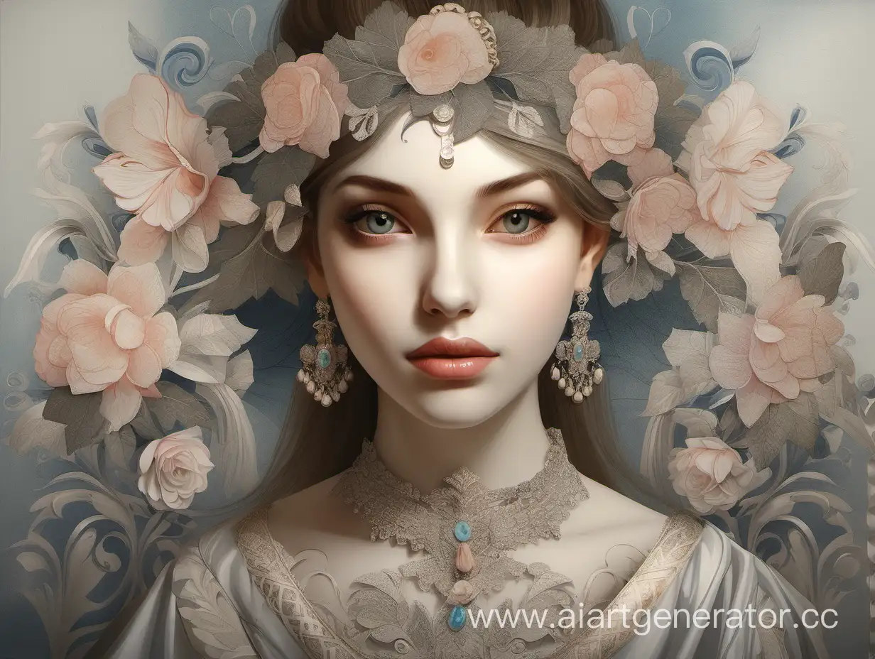 Elegant-Woman-in-Floral-Headdress-Vibrant-Portrait-Painting
