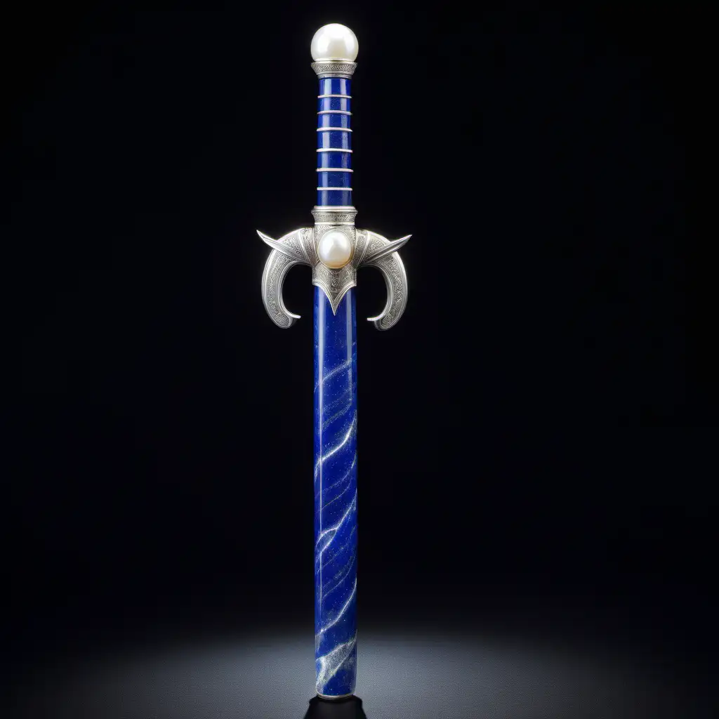 Luminous Lapis Saber with Intertwining Columns and Pearl White Pommel and Guard