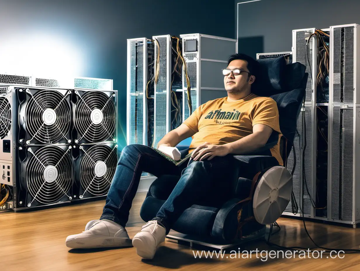 Man-Relaxing-Next-to-Antminer-Bitmain-ASIC