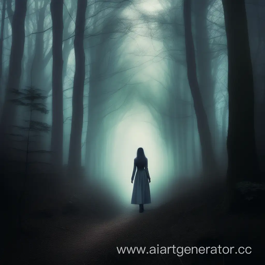 Девушка идет по туманному лесу, но взгляд возлюбленного освещает его путь, показывая ей направление.