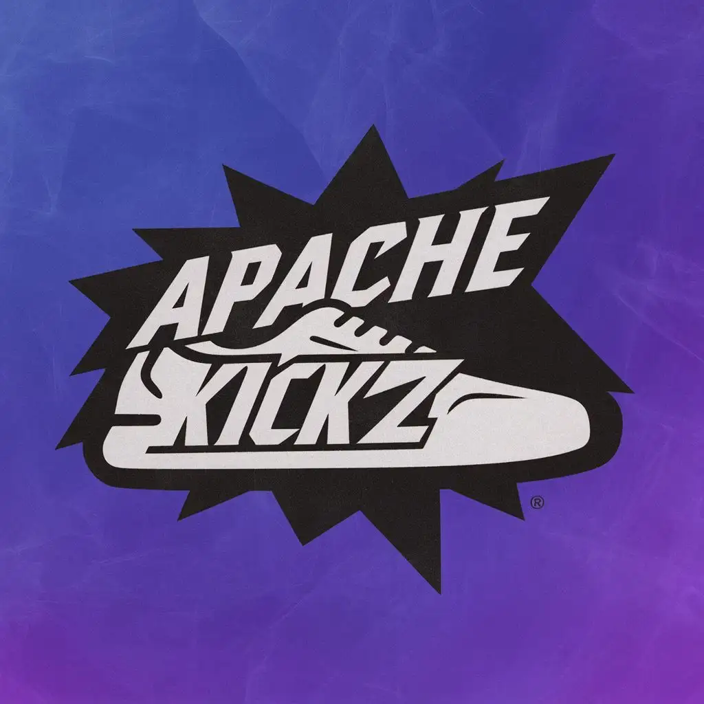 logo, Shoe, with the text "Apache Kickz", typography, be used in Entertainment industry