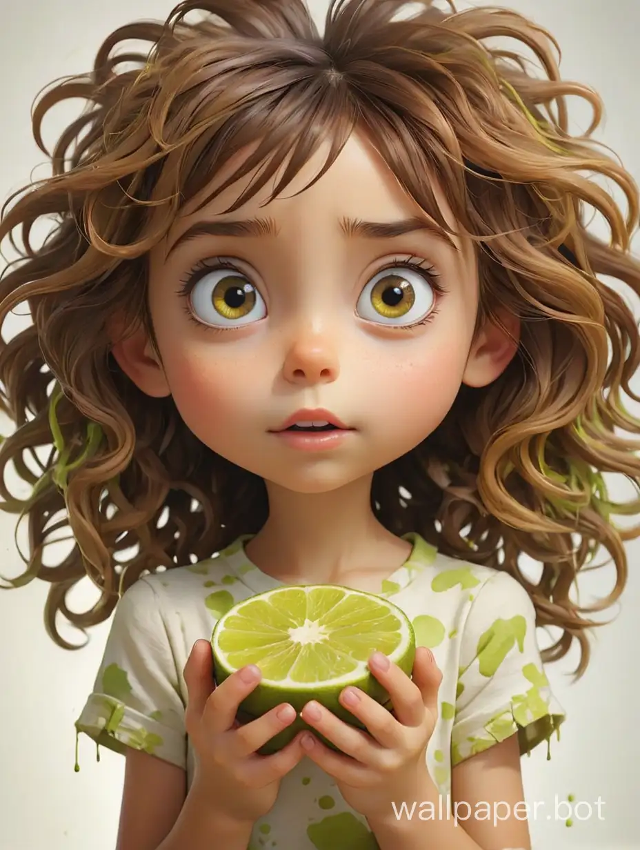 adorable 5 year old girl on a grunge caramel lime and creamy white background, perfect fingers, perfect body, 2 expressive hyper-detailed eyes, flawless composition, Tim Burton, dynamic light and shadow, hyperrealism