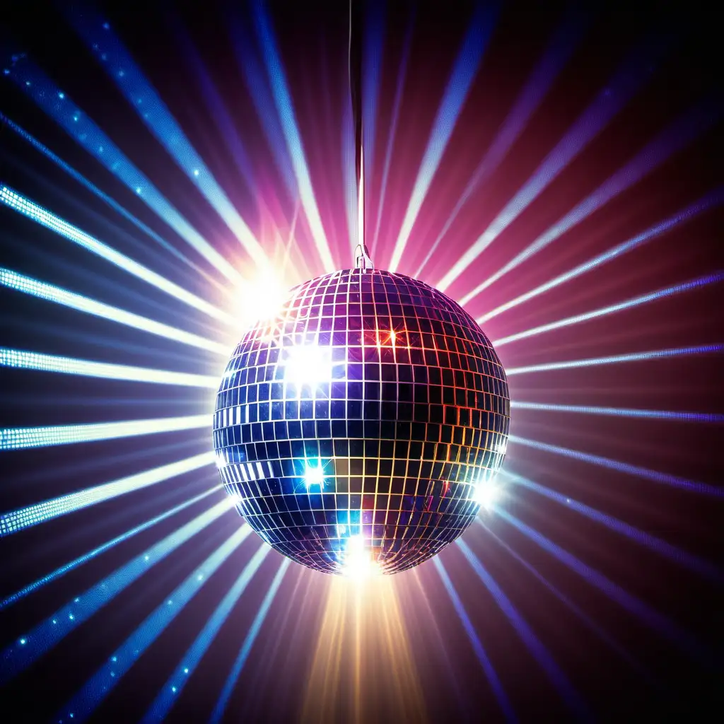Vibrant Disco Ball Illuminating Dance Floor with Lens Flares and Motion Blur