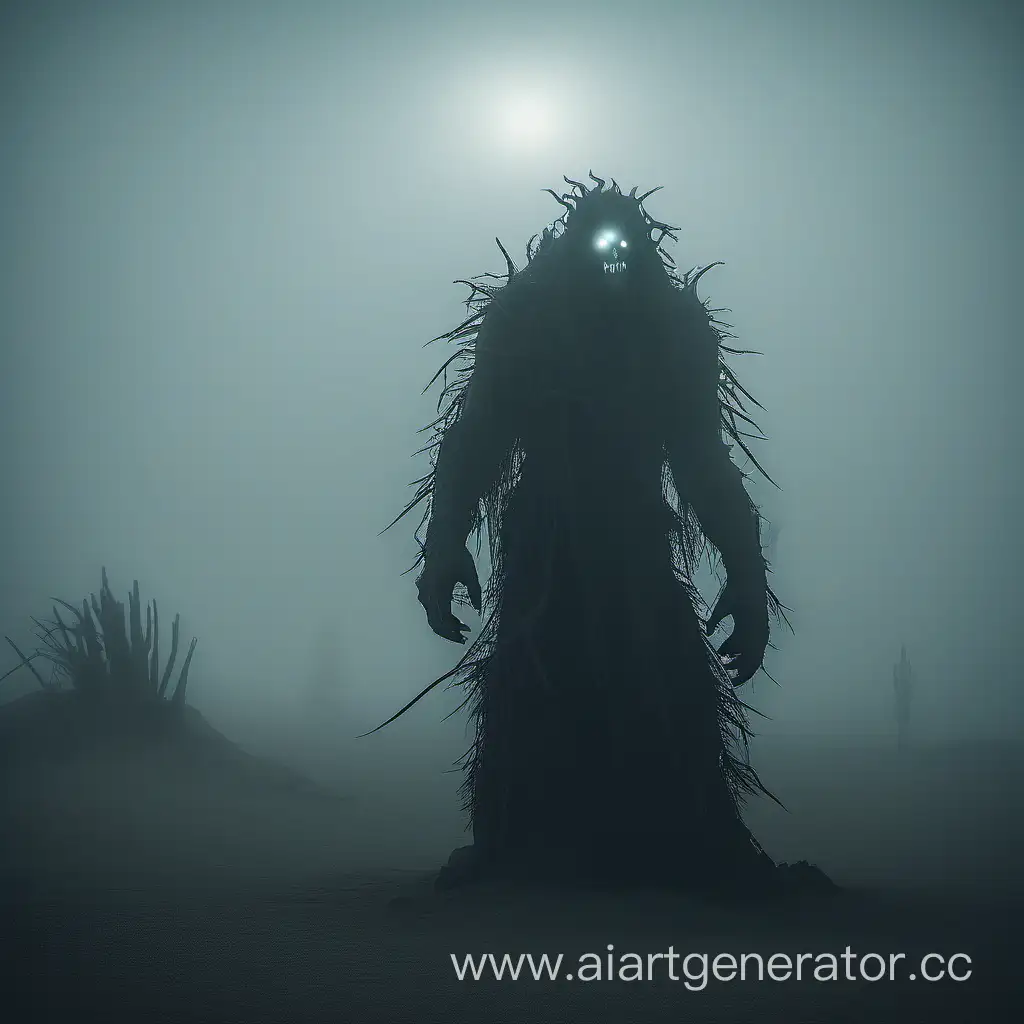 Монстр ревенант в темной пустыне  в густом тумане