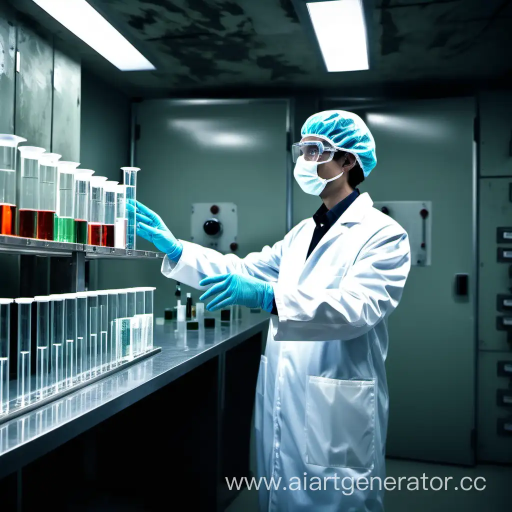 Scientist-Examining-Liquid-in-Modern-Bunker-Laboratory