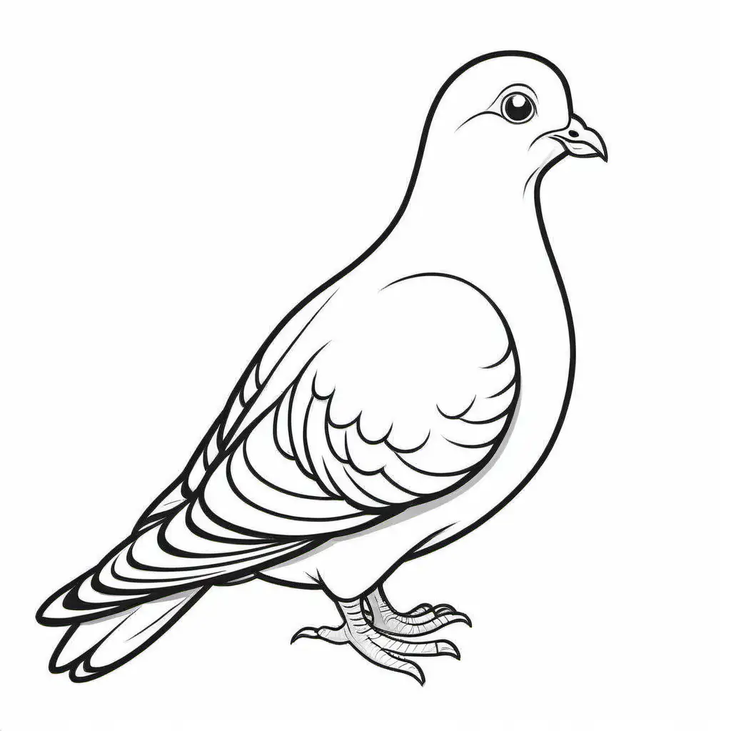 A cartoon illustration in black and white line art, of  a Pigeon. Swanis swimming. The style is cute Disney with soft lines and delicate shading. Coloring Page, black and white, line art, white background, Simplicity, Ample White Space. The background of the coloring page is plain white to make it easy for young children to color within the lines. The outlines of all the subjects are easy to distinguish, making it simple for kids to color without too much difficulty, Coloring Page, black and white, line art, white background, Simplicity, Ample White Space. The background of the coloring page is plain white to make it easy for young children to color within the lines. The outlines of all the subjects are easy to distinguish, making it simple for kids to color without too much difficulty