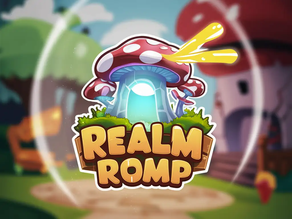Fantasy Game Development Studio Logo Realm Romp Shroom Portal Beam