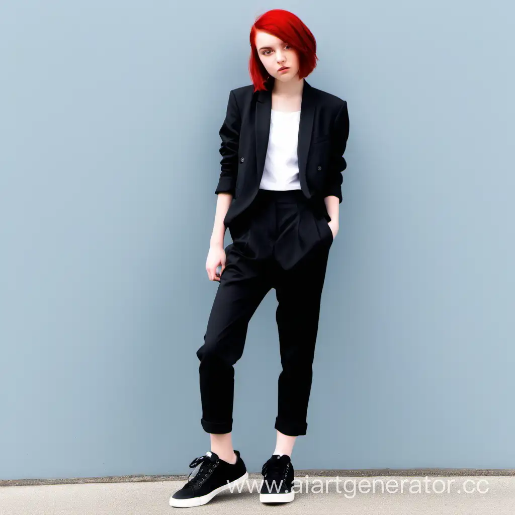 Stylish-16YearOld-Fashionista-in-Red-Bob-Black-Blazer-Wide-Pants-and-Sneakers