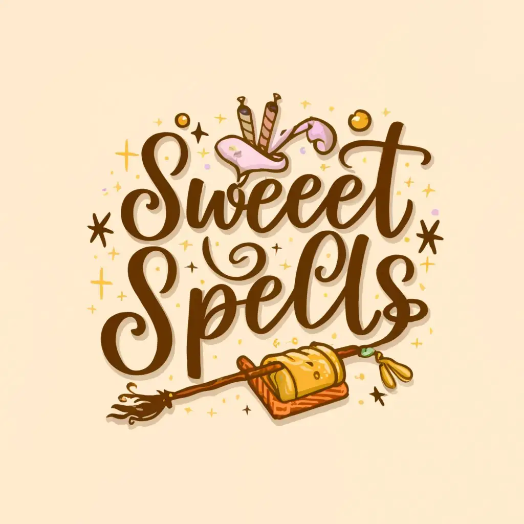 a logo design,with the text "Sweet Spells", main symbol:bakery, dessert, magic, harry potter themed,Moderate,clear background