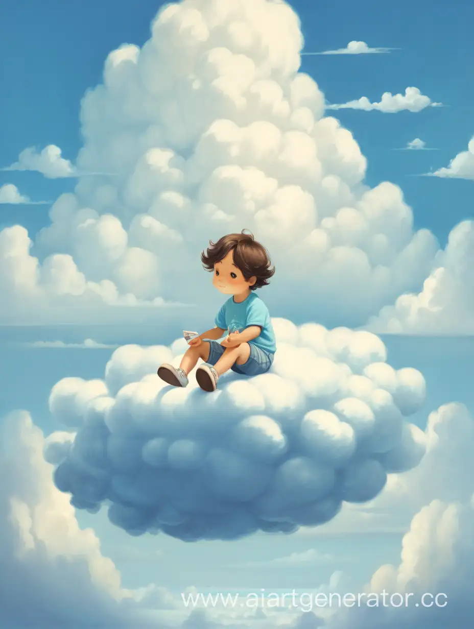 the child is sitting on a cloud


