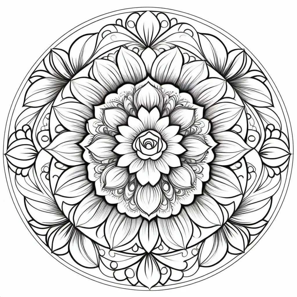 Floral Mandala Coloring Page Intricate Symmetry for Relaxing Engagement
