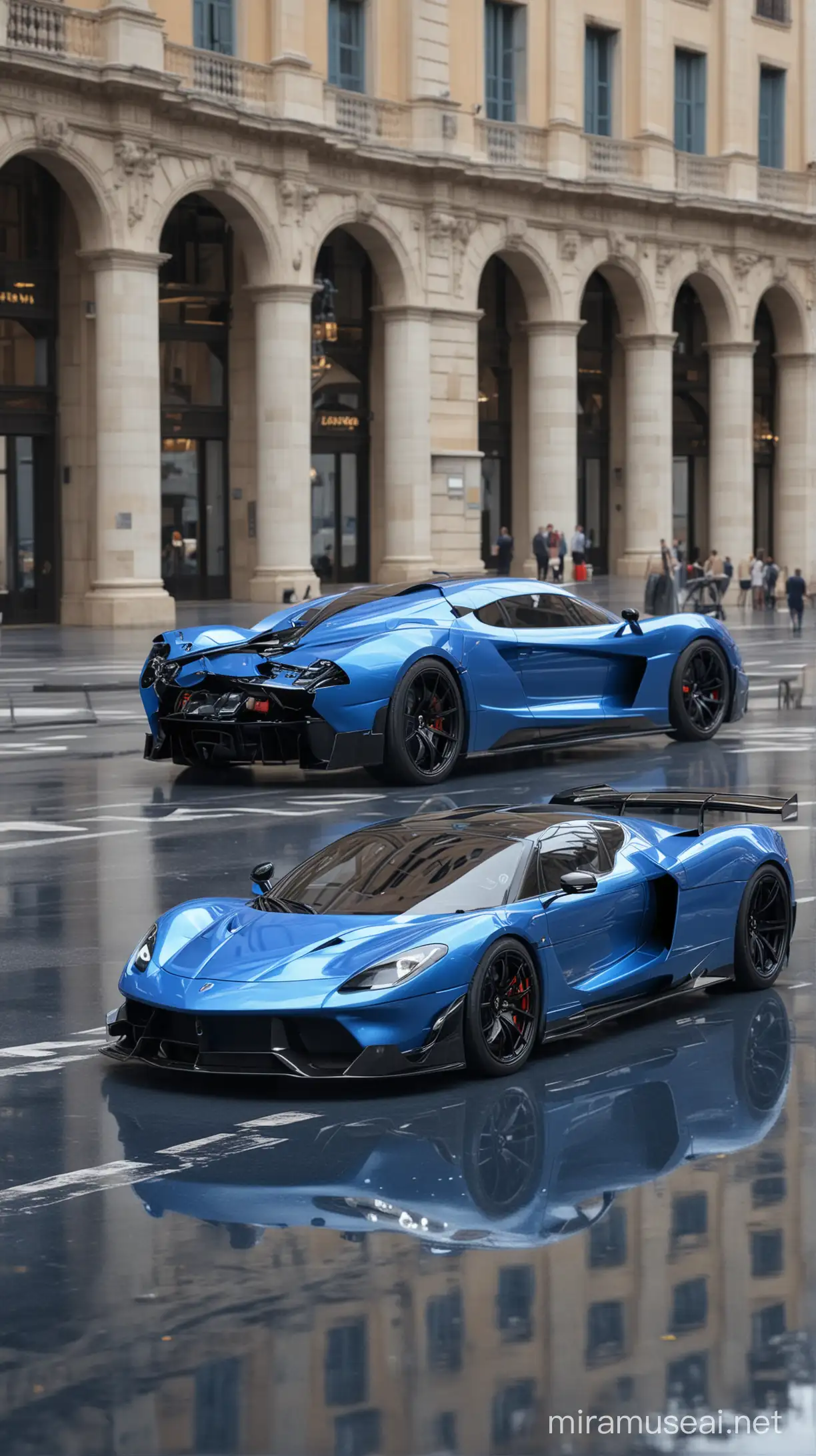 supercar, blue matte color, 3D effects, ideal for computer background,in middle of Monaco casino square street  metalic reflections, 8k, high resolution, photorealistic.