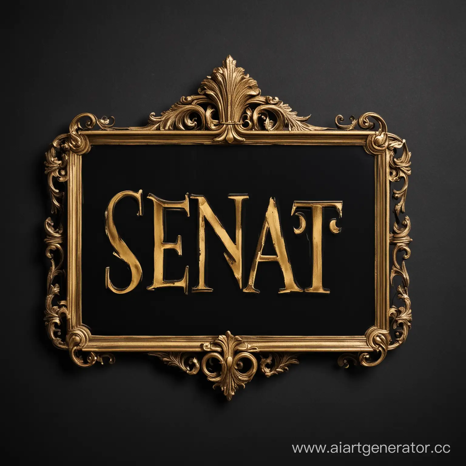 рекламный знак с надписью SENAT на чёрном фоне
