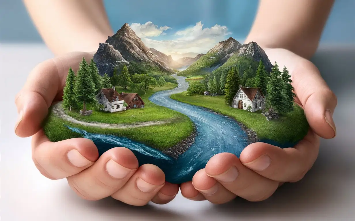 3d world lying on the palm of hands