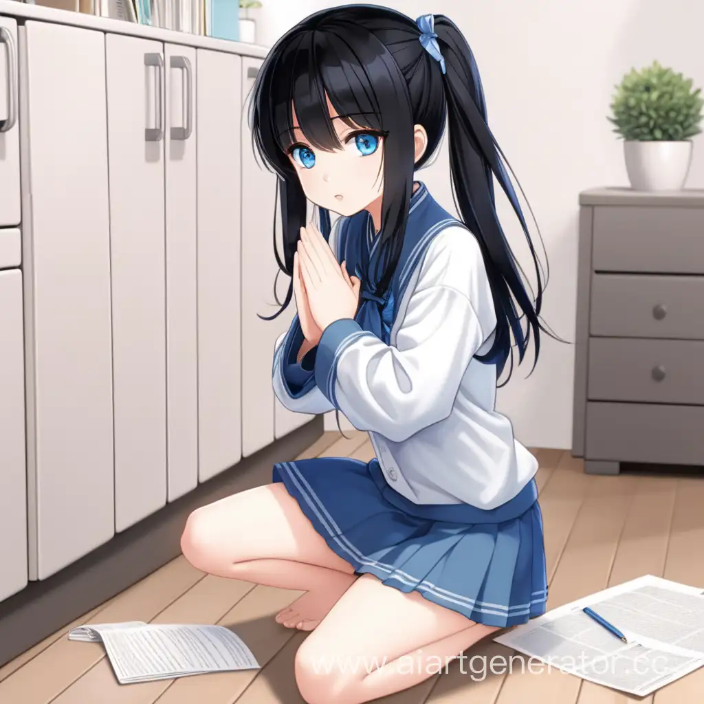 Adorable-BlackHaired-Anime-Girl-with-Blue-Eyes-at-Home-Encouraging-Subscription