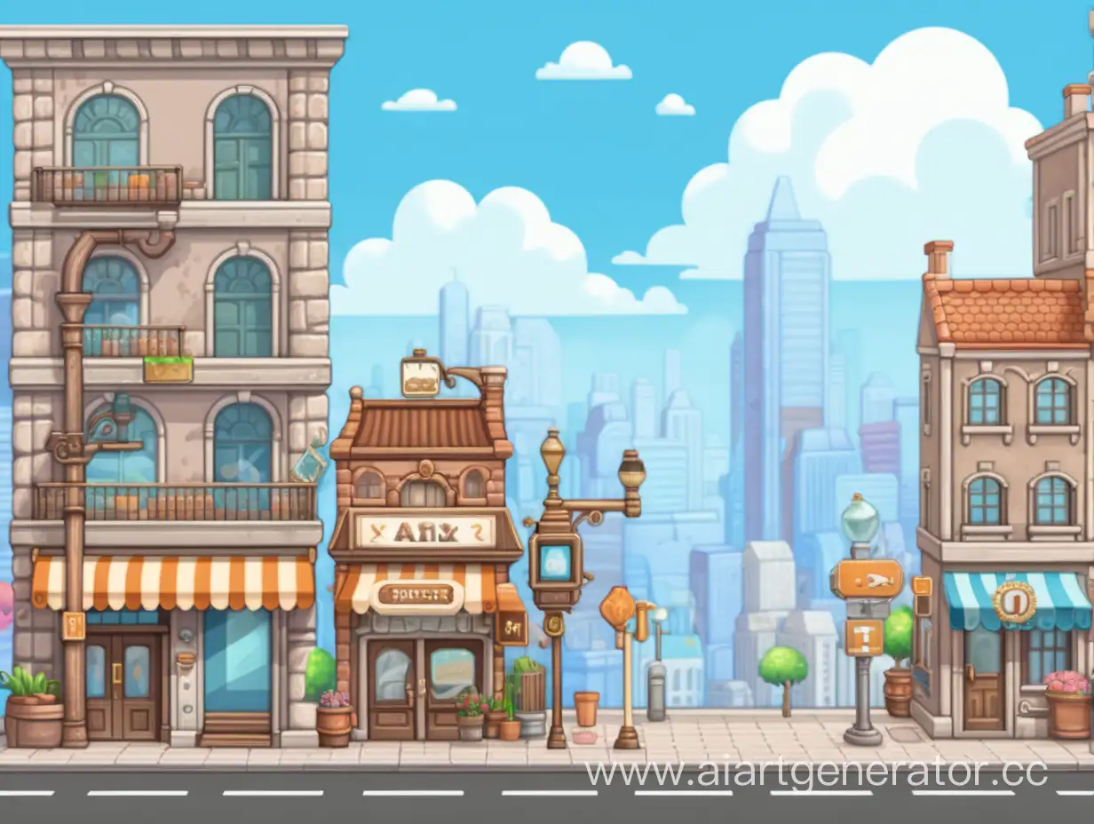Pixelated-Daytime-Cityscape-for-Coin-Collecting-2D-Game