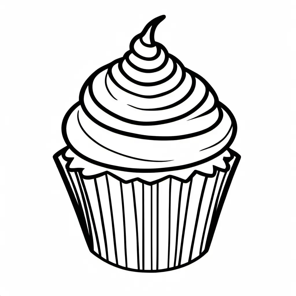 Cupcake  bold ligne and easy, Coloring Page, black and white, line art, white background, Simplicity, Ample White Space. The background of the coloring page is plain white to make it easy for young children to color within the lines. The outlines of all the subjects are easy to distinguish, making it simple for kids to color without too much difficulty