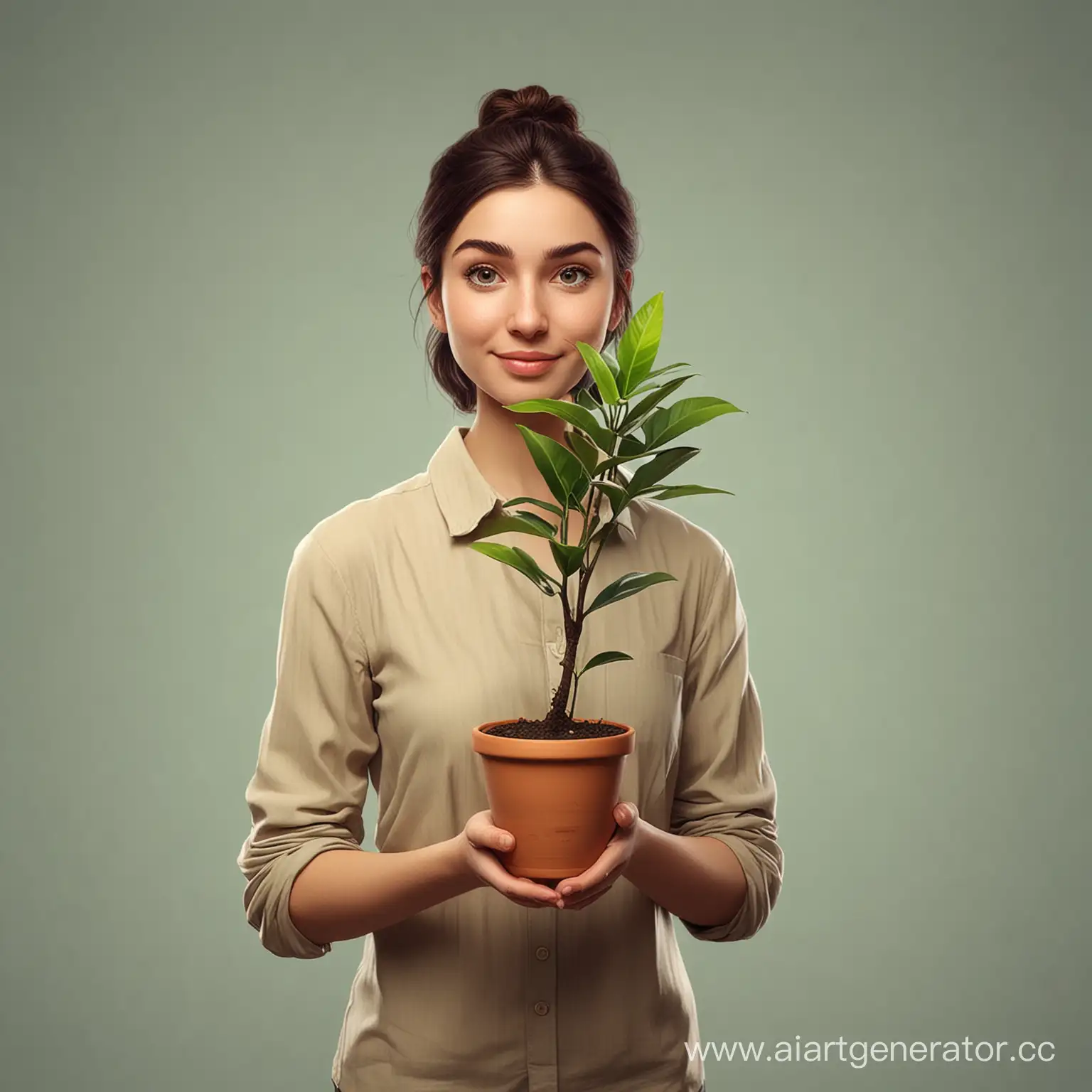 Animated-Scene-Person-Caring-for-Potted-Plant-on-Uniform-Background