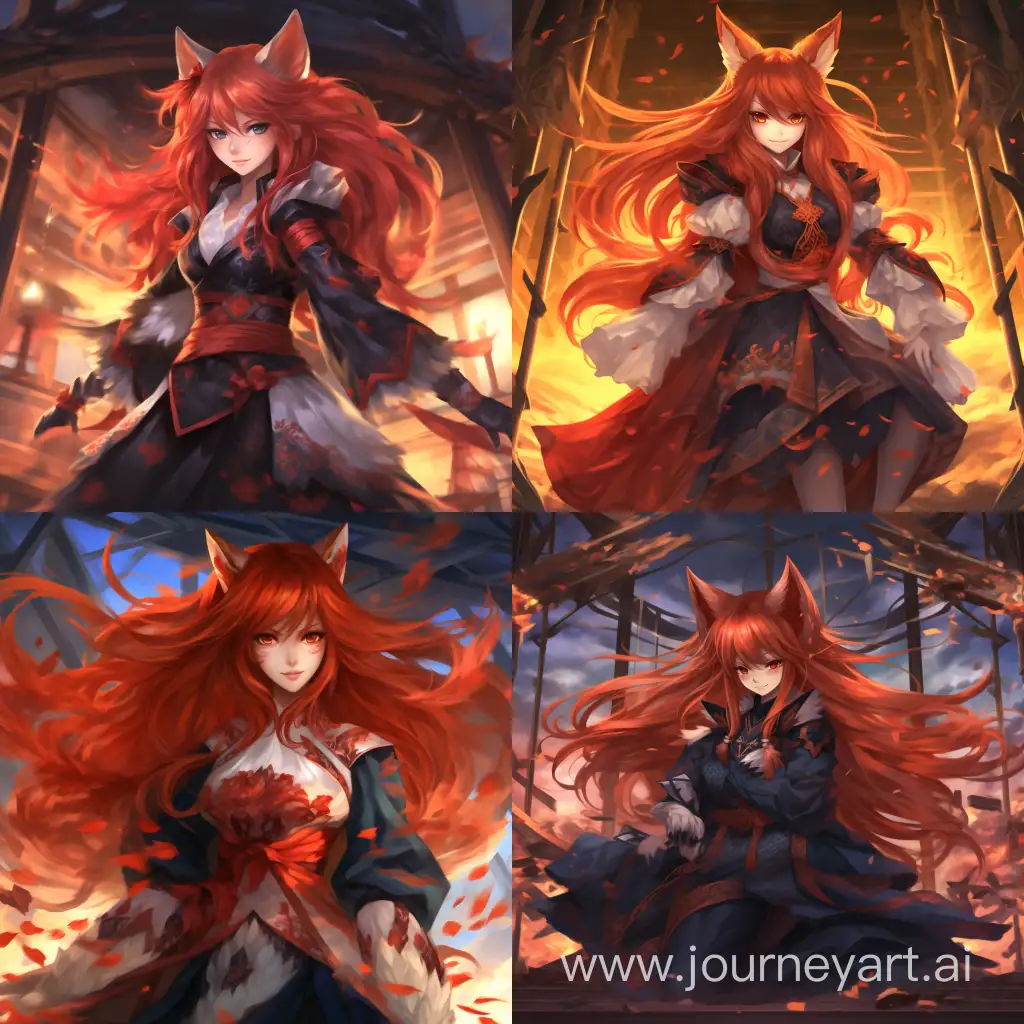 Fiery-Kitsune-Sorceress-in-Red-and-Black-Kimono-Casting-Fire-Magic