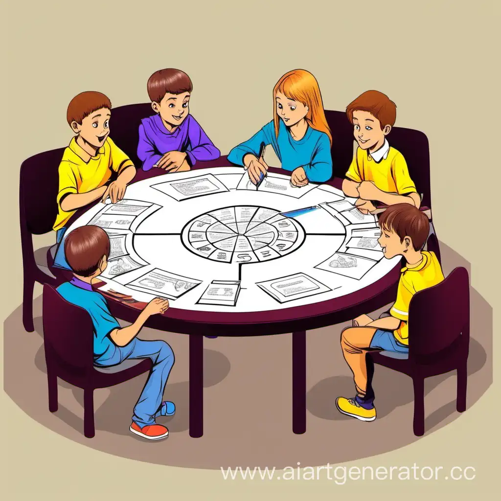 дети - подростки играют в игру-викторину, сидя за круглым столом