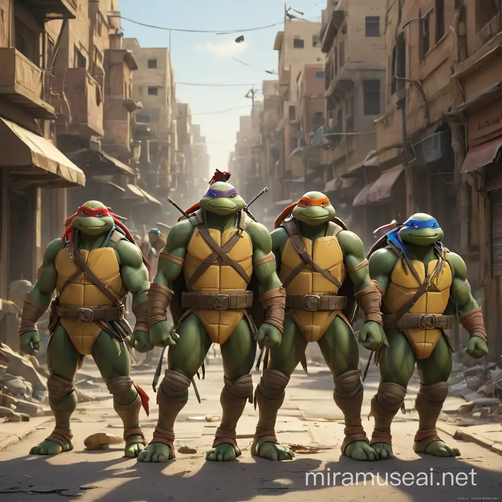 Egyptianthemed Teenage Mutant Ninja Turtles Roaming Urban Streets