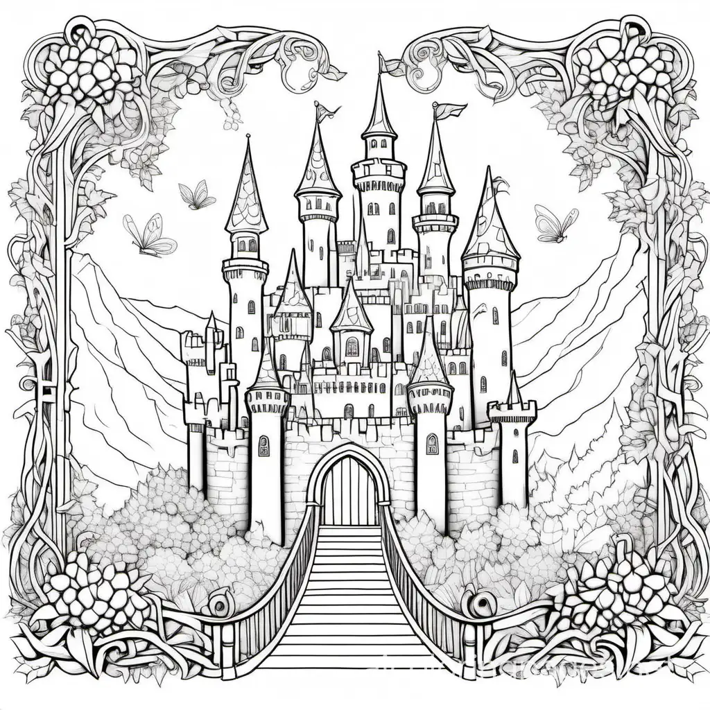 Enchanting-Castle-Coloring-Page-for-Kids-Fairy-Tale-Fortress-with-Intricate-Details