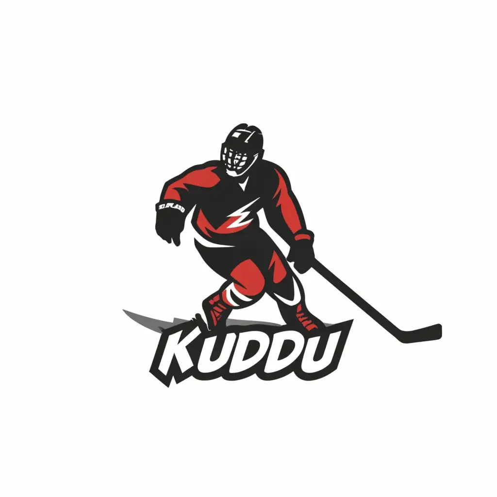 a logo design,with the text "Kuddu", main symbol:hockey player,complex,be used in Sports Fitness industry,clear background