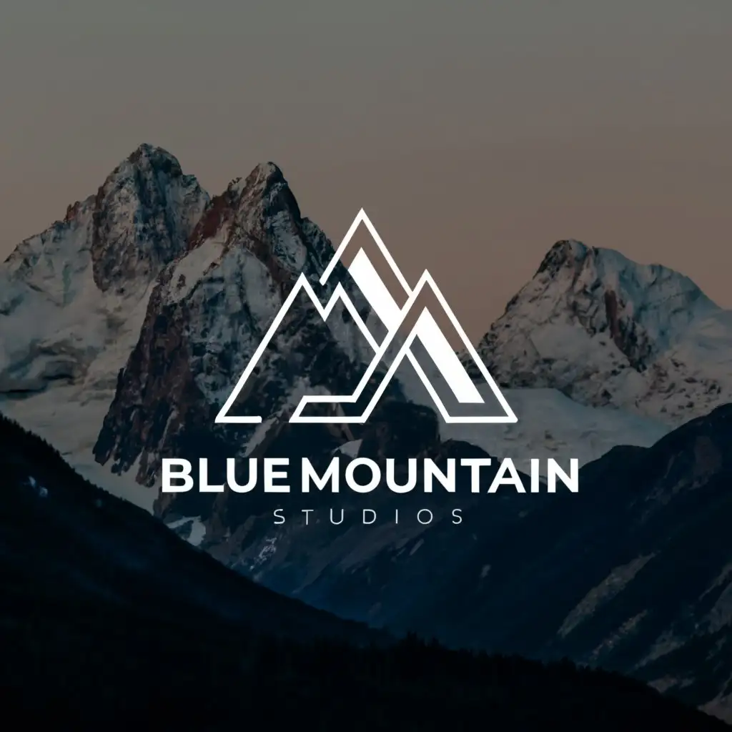a logo design,with the text 'Blue Mountain Studios', main symbol:Mountain, ,complex,black background