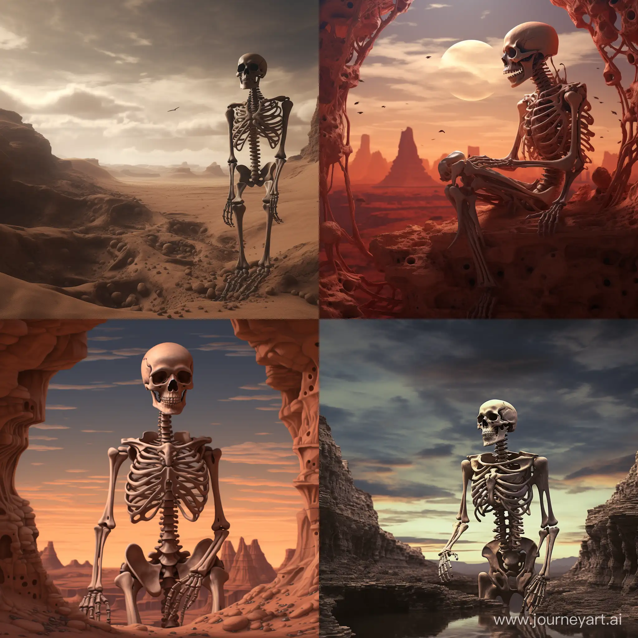 анатомическое изображение человеческого скелета на мрачной неизвестной планете