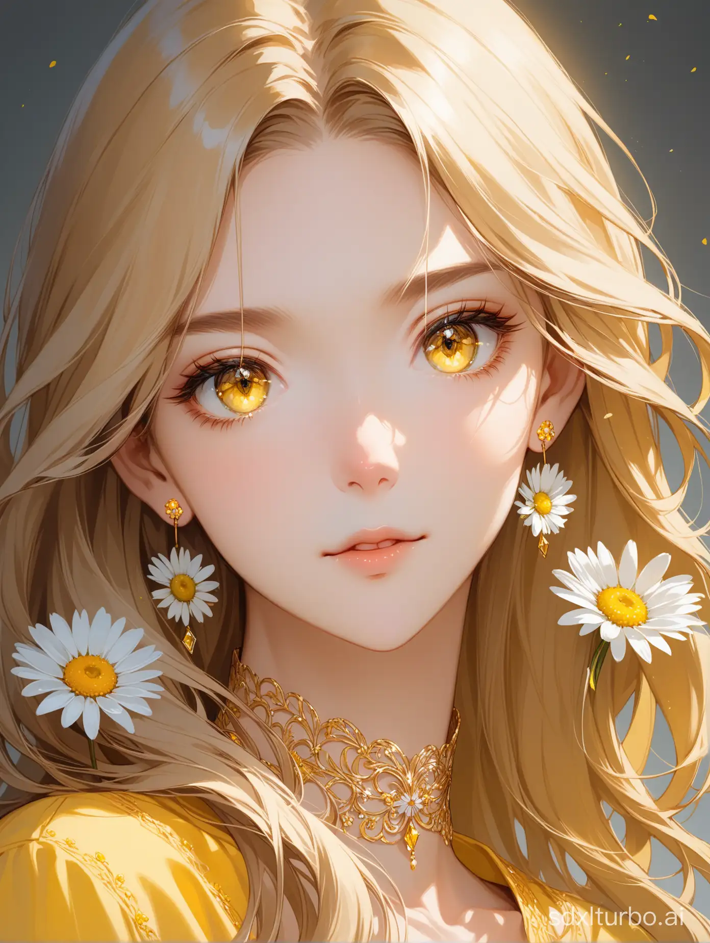 Exquisite-Solo-Portrait-of-a-Girl-with-Yellow-Earrings-and-Daisies