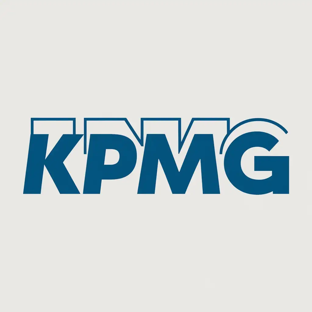 Create a new logo for KPMG, a multinational professional services network and one of the Big Four accounting organizations. The logo should prominently feature the abbreviation "KPMG" while reflecting the company's core values of professionalism, reliability, and global presence. Incorporate the company's signature colors of blue and white into the design. Consider the company's history, including its mergers and global expansion, as well as its range of services such as financial audit, tax, and advisory. Your logo should be modern, clean, and versatile, suitable for various applications including digital platforms, print materials, and corporate merchandise. Provide a brief explanation of the symbolism and design elements used in your logo. The logo need to have KPMG in the logo.