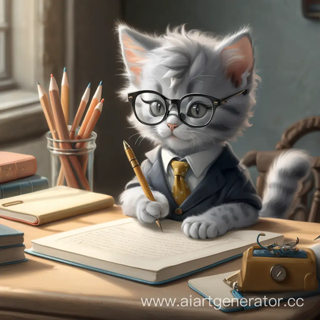 Intelligent-Kitten-Scholar-Composes-Essay-in-Glasses