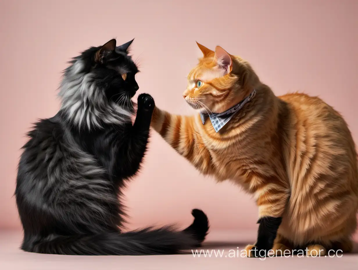 Playful-Black-and-Gray-Cat-Engages-in-Friendly-Paw-Swipe-with-Ginger-Companion
