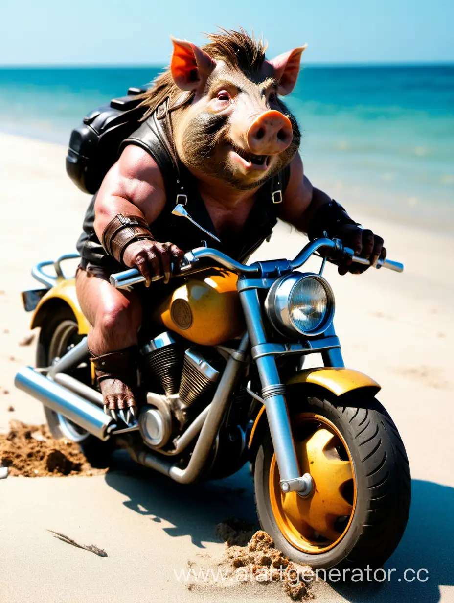 Boar-Riding-a-Motorcycle-on-the-Beach