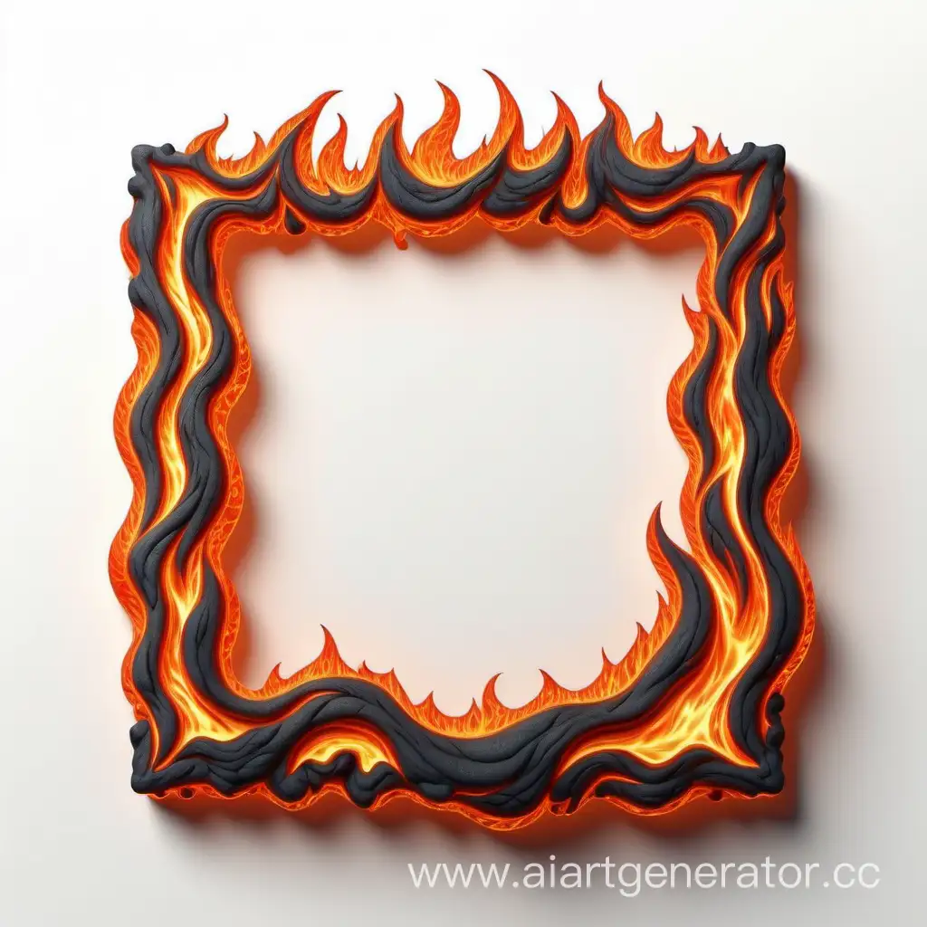 simple icon of a 3D lava vintage frame, made of fire. white background.